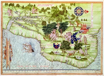 Fol. 44v Mapa de Brasil, de «Cosmographie Universelle», 1555